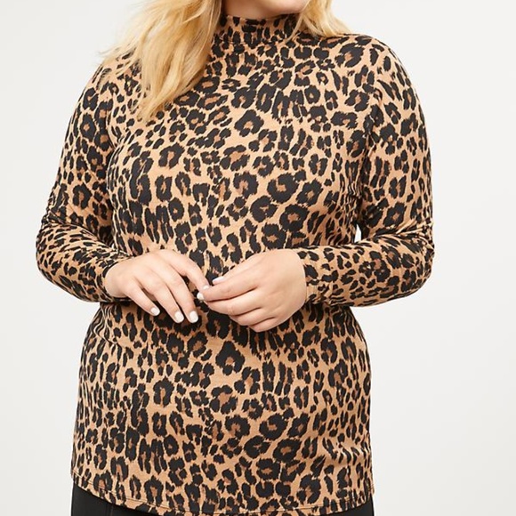 leopard print mock neck top